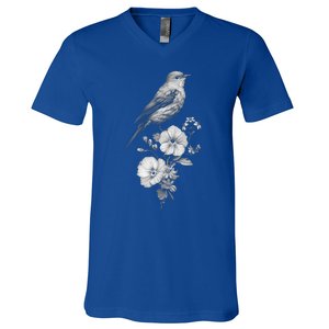 Bird Watching Bird Floral Design Birdwatching Gift Idea Cool Gift V-Neck T-Shirt