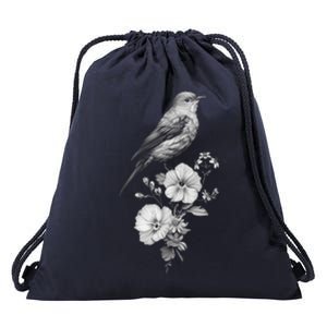 Bird Watching Bird Floral Design Birdwatching Gift Idea Cool Gift Drawstring Bag