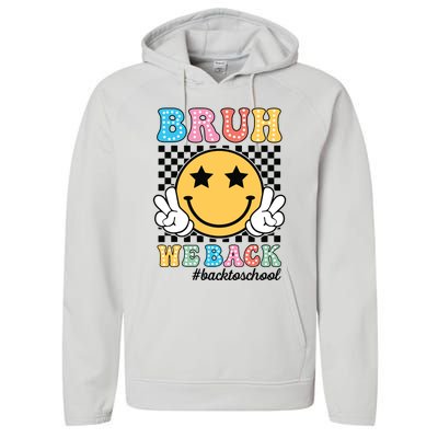 Bruh We Back Teachers Retro Back To School Boy Girl Performance Fleece Hoodie