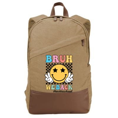 Bruh We Back Teachers Retro Back To School Boy Girl Cotton Canvas Backpack