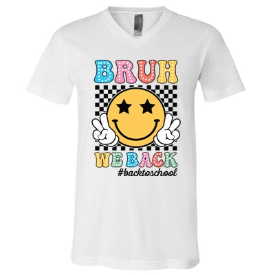 Bruh We Back Teachers Retro Back To School Boy Girl V-Neck T-Shirt