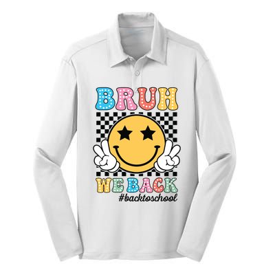 Bruh We Back Teachers Retro Back To School Boy Girl Silk Touch Performance Long Sleeve Polo