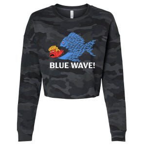 Blue Wave Big Fish Eat Little Fish Trump Hair Cropped Pullover Crew