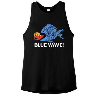 Blue Wave Big Fish Eat Little Fish Trump Hair Ladies PosiCharge Tri-Blend Wicking Tank