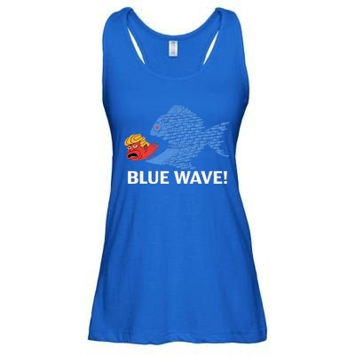 Blue Wave Big Fish Eat Little Fish Trump Hair Ladies Essential Flowy Tank