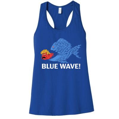 Blue Wave Big Fish Eat Little Fish Trump Hair Women's Racerback Tank