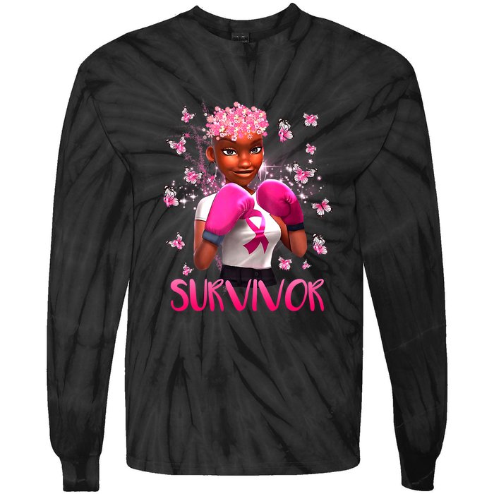 Black Women Breast Cancer Survivor Breast Cancer Awareness Tie-Dye Long Sleeve Shirt