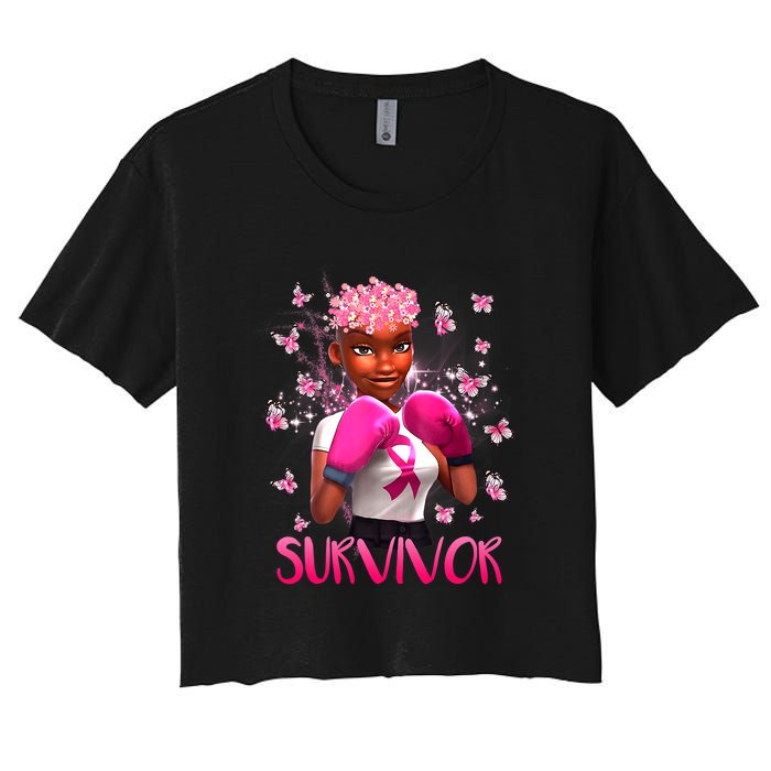 Black Women Breast Cancer Survivor Breast Cancer Awareness Women's Crop Top Tee