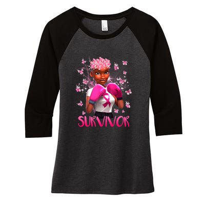 Black Women Breast Cancer Survivor Breast Cancer Awareness Women's Tri-Blend 3/4-Sleeve Raglan Shirt