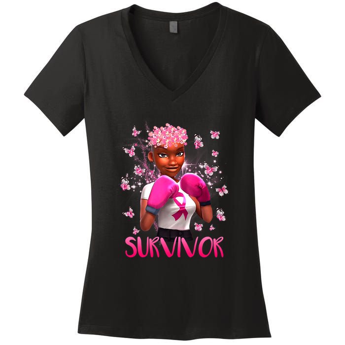 Black Women Breast Cancer Survivor Breast Cancer Awareness Women's V-Neck T-Shirt