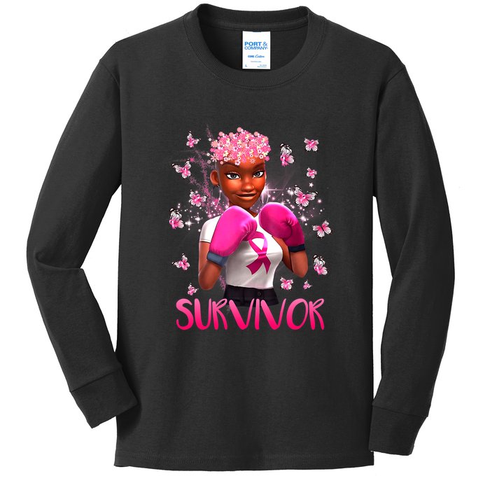 Black Women Breast Cancer Survivor Breast Cancer Awareness Kids Long Sleeve Shirt