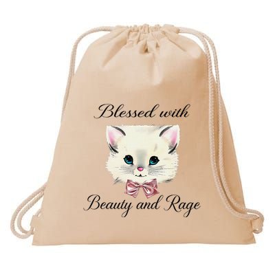 Blessed With Beauty And Rage Cute Lovely Cat Face Ribbon Drawstring Bag