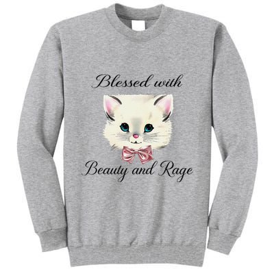 Blessed With Beauty And Rage Cute Lovely Cat Face Ribbon Tall Sweatshirt