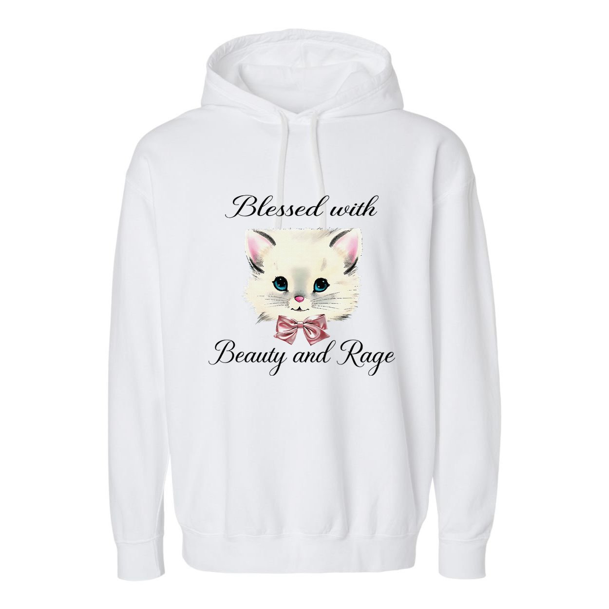 Blessed With Beauty And Rage Cute Lovely Cat Face Ribbon Garment-Dyed Fleece Hoodie