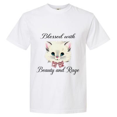 Blessed With Beauty And Rage Cute Lovely Cat Face Ribbon Garment-Dyed Heavyweight T-Shirt