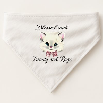 Blessed With Beauty And Rage Cute Lovely Cat Face Ribbon USA-Made Doggie Bandana