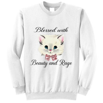 Blessed With Beauty And Rage Cute Lovely Cat Face Ribbon Sweatshirt
