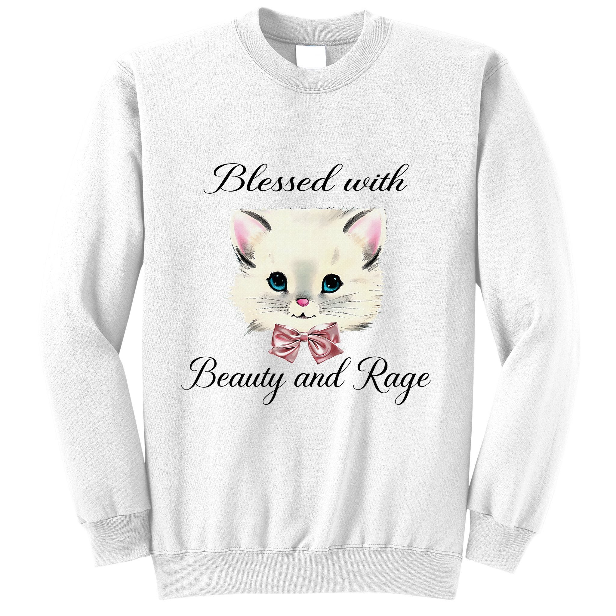 Blessed With Beauty And Rage Cute Lovely Cat Face Ribbon Sweatshirt