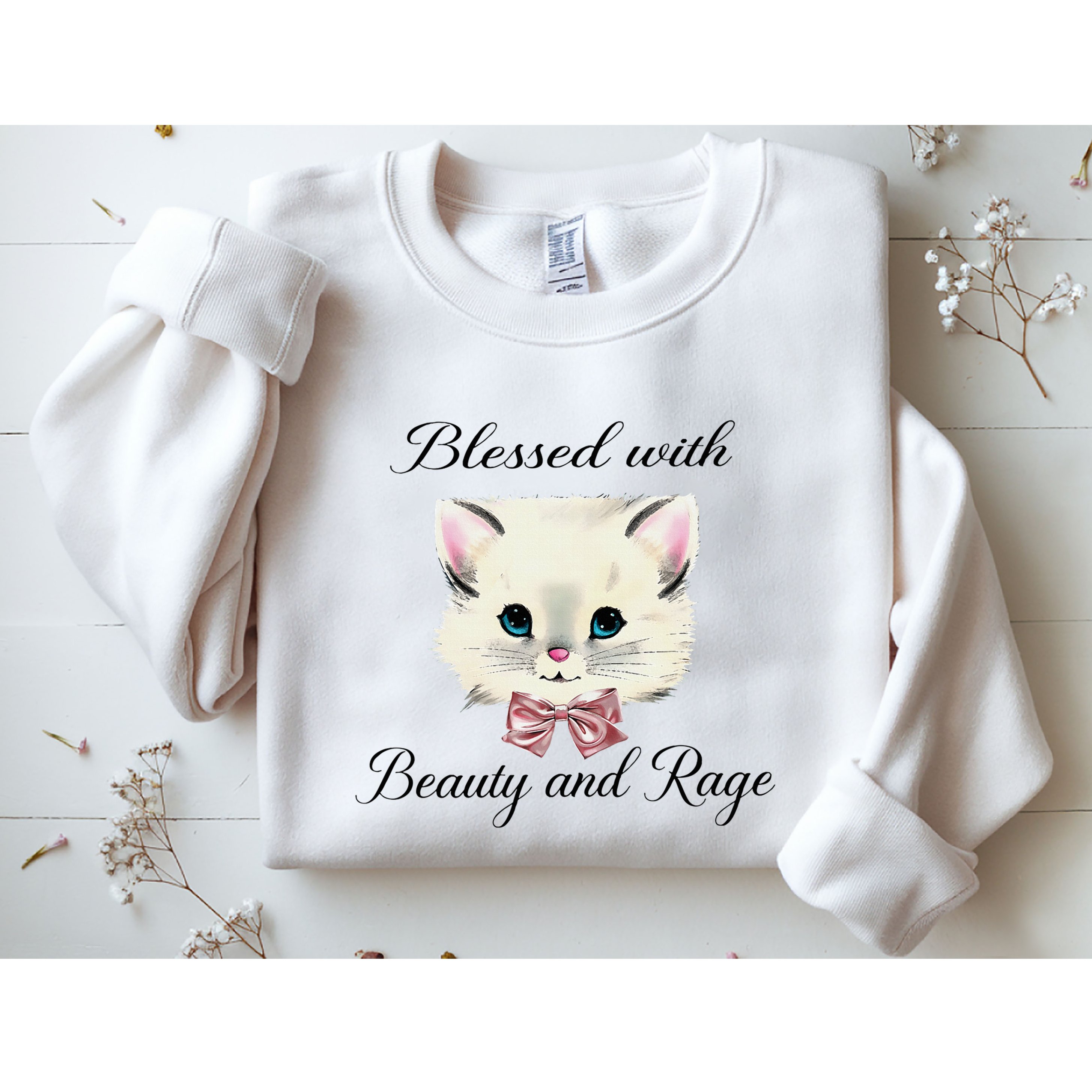 Blessed With Beauty And Rage Cute Lovely Cat Face Ribbon Sweatshirt