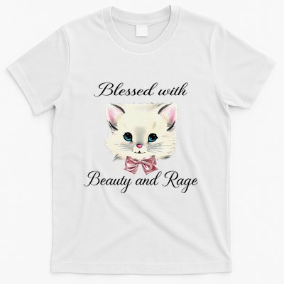 Blessed With Beauty And Rage Cute Lovely Cat Face Ribbon T-Shirt
