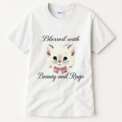 Blessed With Beauty And Rage Cute Lovely Cat Face Ribbon Tall T-Shirt