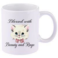 Blessed With Beauty And Rage Cute Lovely Cat Face Ribbon 11oz C Handle Ceramic Mug