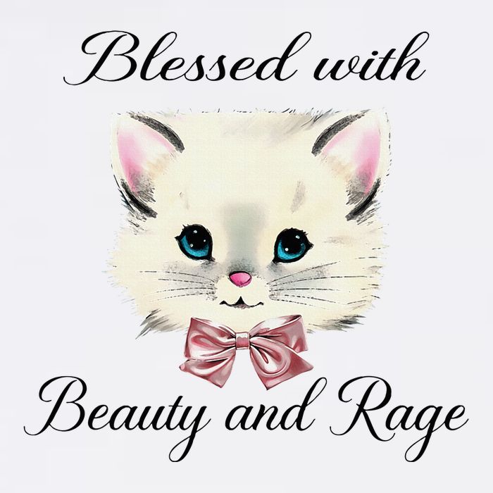 Blessed With Beauty And Rage Cute Lovely Cat Face Ribbon 11oz C Handle Ceramic Mug