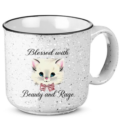 Blessed With Beauty And Rage Cute Lovely Cat Face Ribbon 15oz Campfire Ceramic Mug