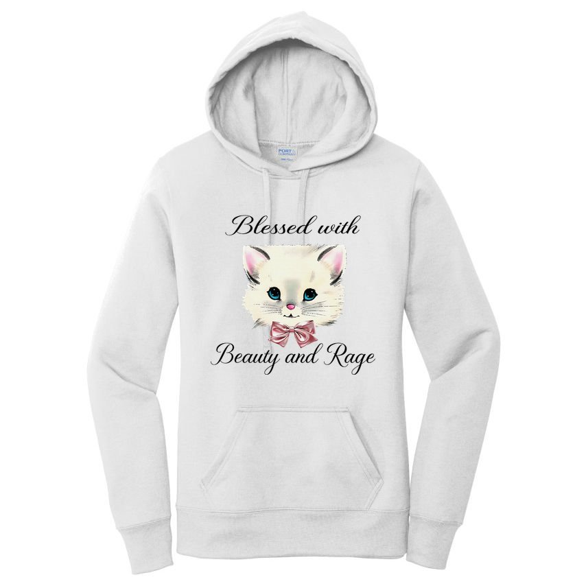 Blessed With Beauty And Rage Cute Lovely Cat Face Ribbon Women's Pullover Hoodie