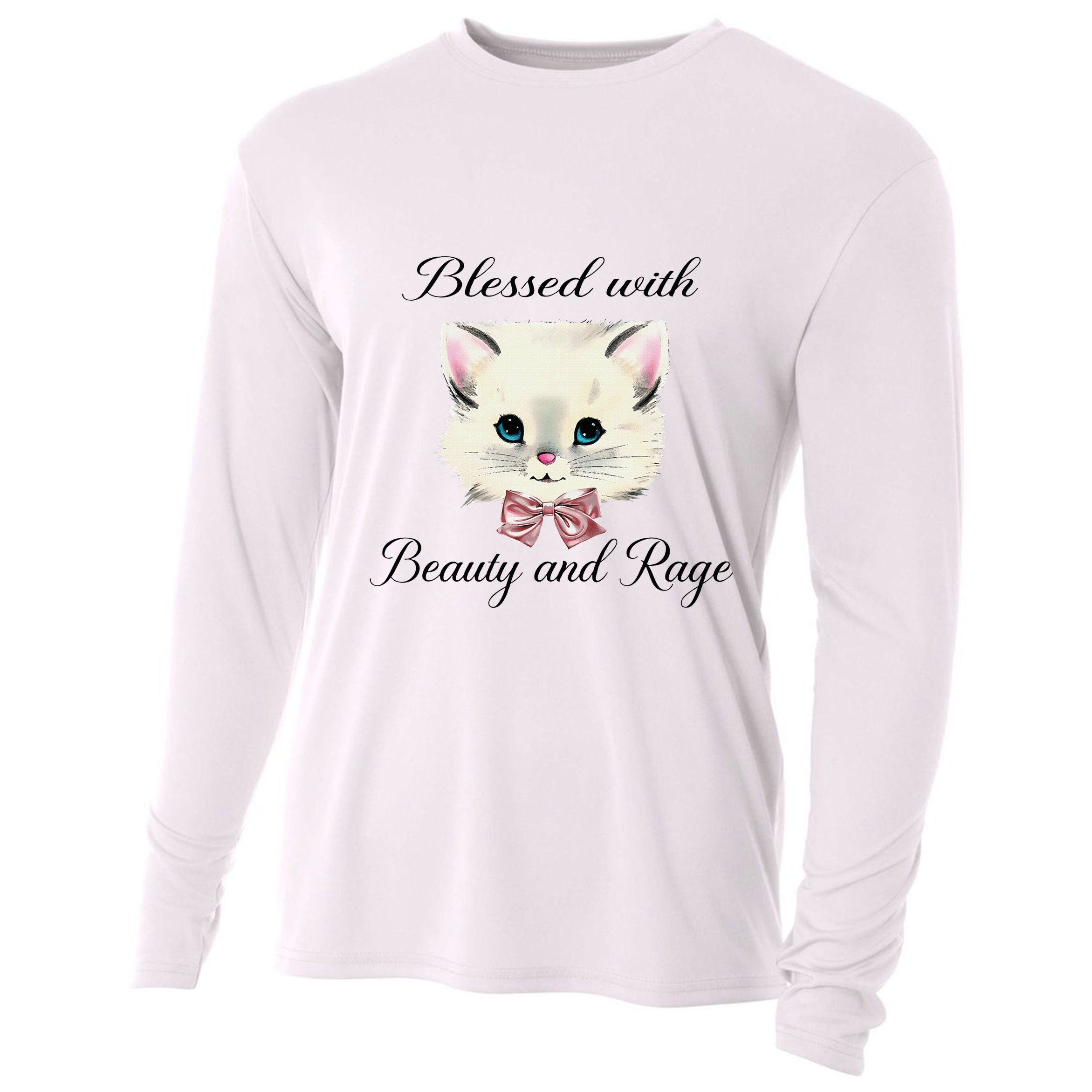 Blessed With Beauty And Rage Cute Lovely Cat Face Ribbon Cooling Performance Long Sleeve Crew