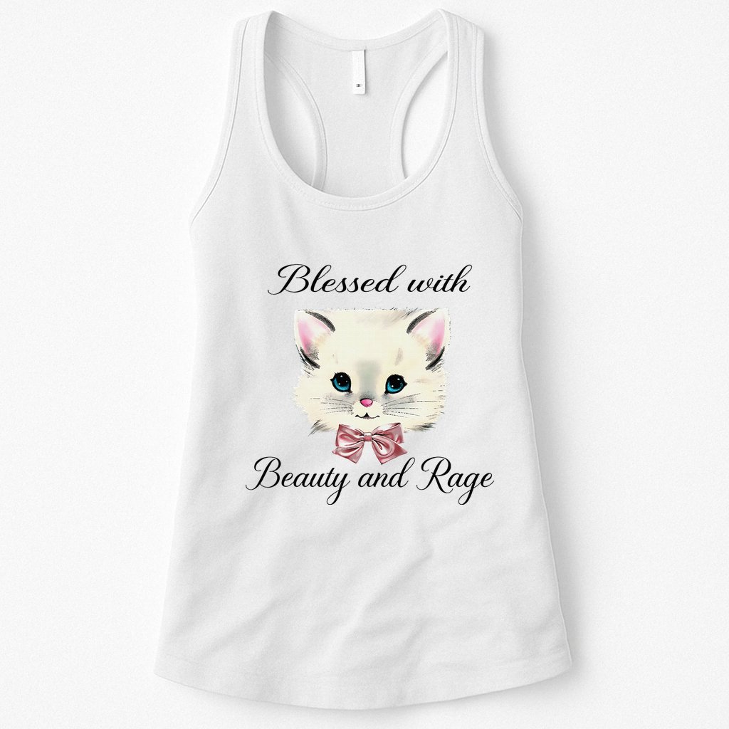 Blessed With Beauty And Rage Cute Lovely Cat Face Ribbon Womens Tank Top
