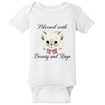 Blessed With Beauty And Rage Cute Lovely Cat Face Ribbon Baby Bodysuit