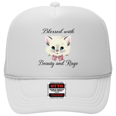 Blessed With Beauty And Rage Cute Lovely Cat Face Ribbon Trucker Hat