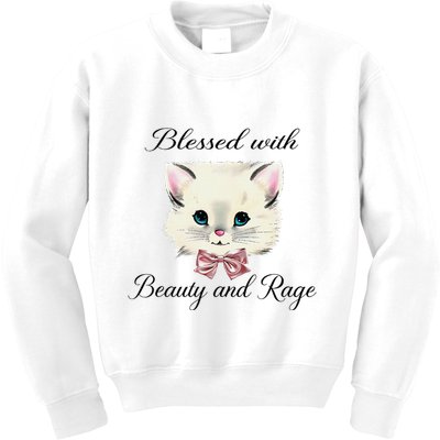 Blessed With Beauty And Rage Cute Lovely Cat Face Ribbon Kids Sweatshirt