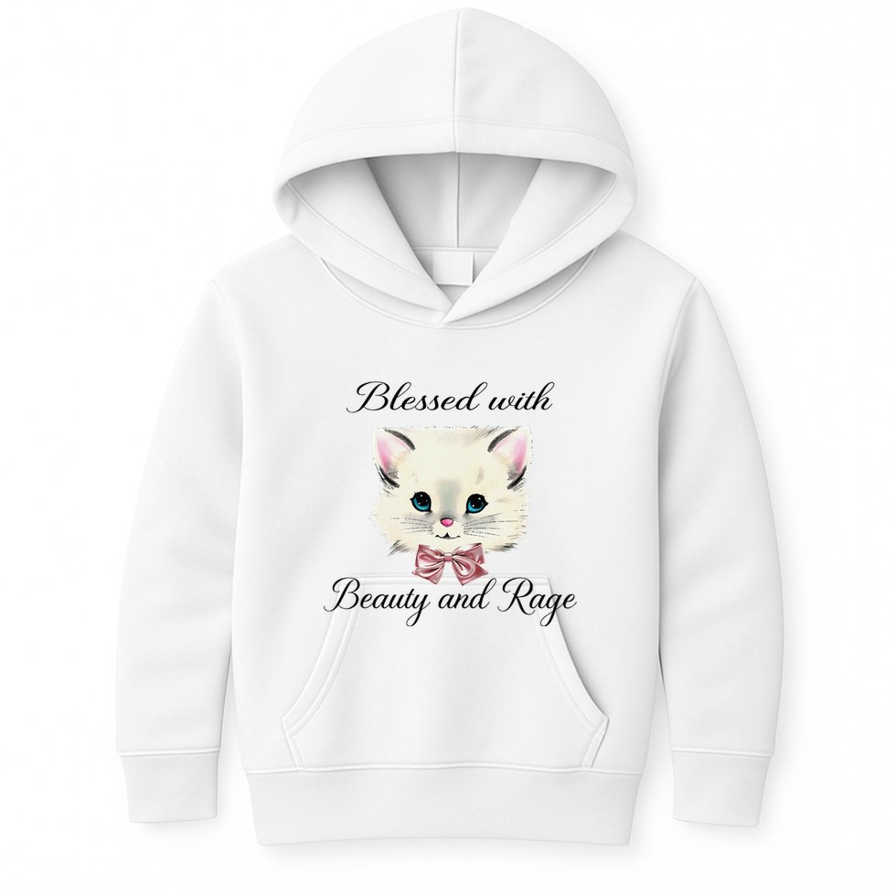 Blessed With Beauty And Rage Cute Lovely Cat Face Ribbon Kids Hoodie