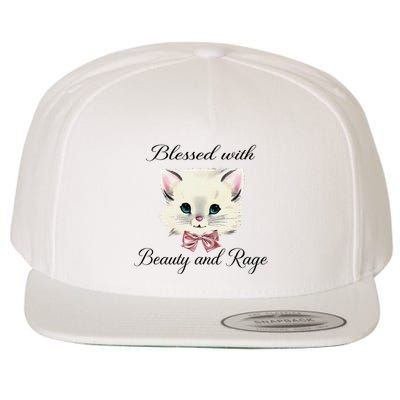 Blessed With Beauty And Rage Cute Lovely Cat Face Ribbon Wool Snapback Cap