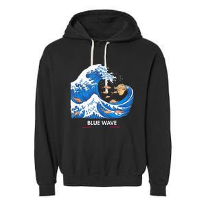 Blue Wave Big Fish Eat Little Fish Trump Hair Garment-Dyed Fleece Hoodie