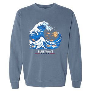 Blue Wave Big Fish Eat Little Fish Trump Hair Garment-Dyed Sweatshirt