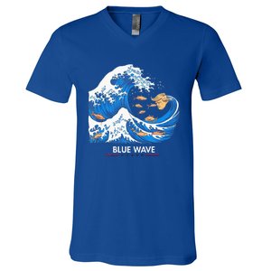 Blue Wave Big Fish Eat Little Fish Trump Hair V-Neck T-Shirt