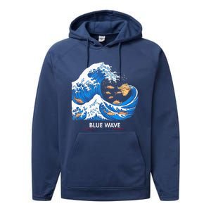 Blue Wave Big Fish Eat Little Fish Trump Hair Performance Fleece Hoodie