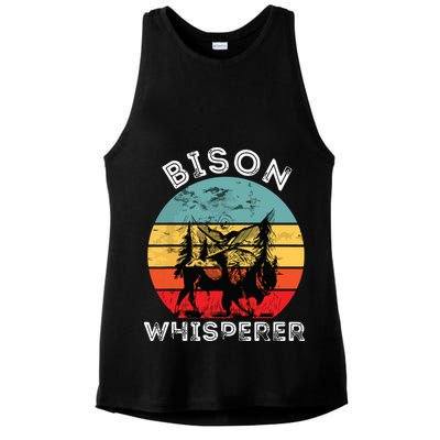 Bison Whisperer Buffalo Cattle Vintage Retro Sunset Colorado Ladies PosiCharge Tri-Blend Wicking Tank