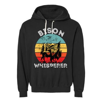 Bison Whisperer Buffalo Cattle Vintage Retro Sunset Colorado Garment-Dyed Fleece Hoodie