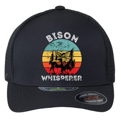 Bison Whisperer Buffalo Cattle Vintage Retro Sunset Colorado Flexfit Unipanel Trucker Cap