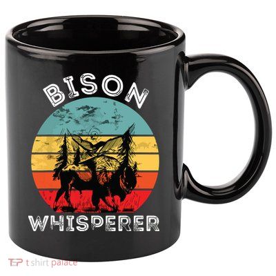Bison Whisperer Buffalo Cattle Vintage Retro Sunset Colorado 11oz C Handle Ceramic Mug