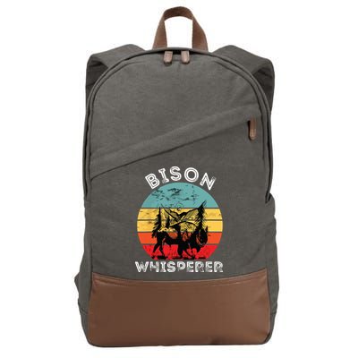 Bison Whisperer Buffalo Cattle Vintage Retro Sunset Colorado Cotton Canvas Backpack