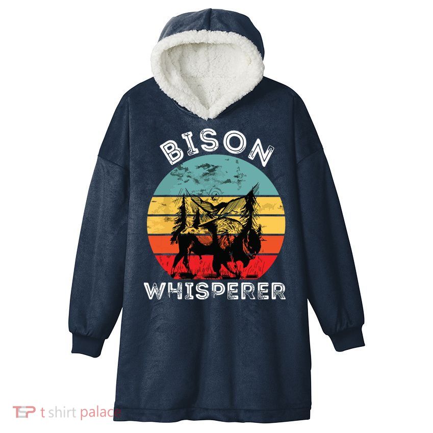 Bison Whisperer Buffalo Cattle Vintage Retro Sunset Colorado Hooded Wearable Blanket