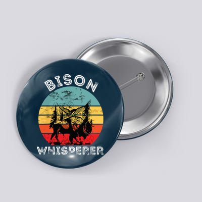 Bison Whisperer Buffalo Cattle Vintage Retro Sunset Colorado Button