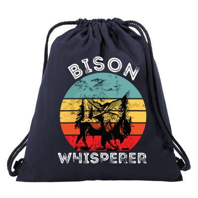 Bison Whisperer Buffalo Cattle Vintage Retro Sunset Colorado Drawstring Bag