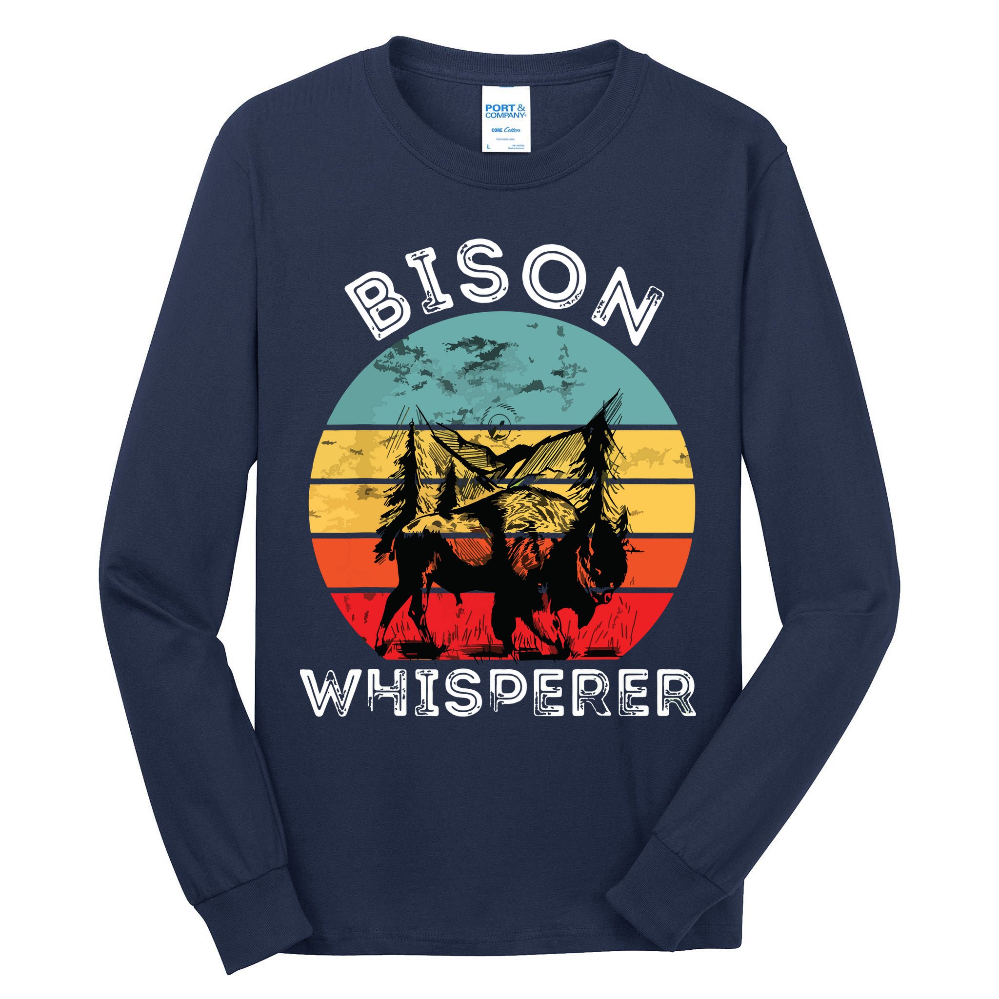 Bison Whisperer Buffalo Cattle Vintage Retro Sunset Colorado Tall Long Sleeve T-Shirt