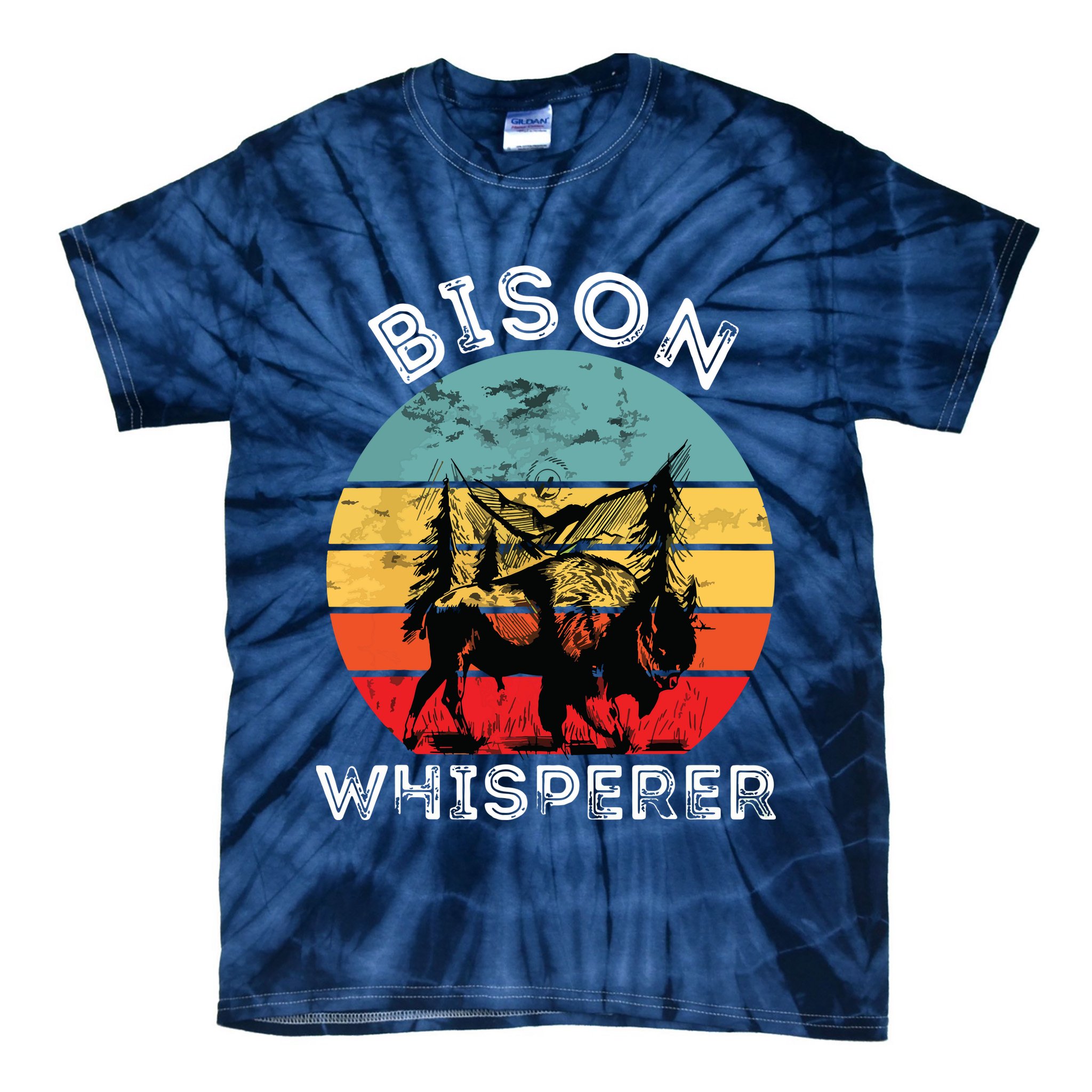 Bison Whisperer Buffalo Cattle Vintage Retro Sunset Colorado Tie-Dye T-Shirt